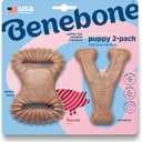 Benebone Puppy 2-Pack Dental Chew/Wishbone Dog Chew Toys, Made in USA, Real Bacon Flavor