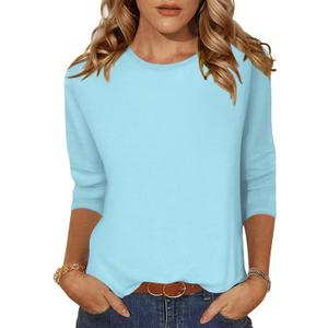 Zeagoo Women's Casual 3/4 Sleeve T-Shirts Round Neck Cute Tunic Tops Basic Tees Blouses Business Work Tee Top (X-Large, Blue)