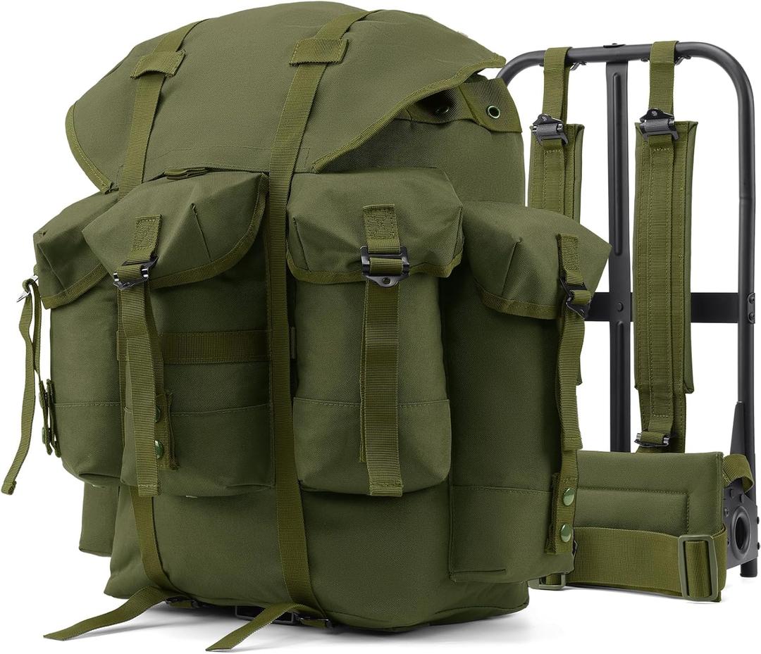AUMENTAR 50L Military Alice Pack Army Survival Combat ALICE Rucksack Backpack for Men & Women for Camping, Hiking, Emergency Army Green