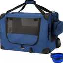 Large Cat Carrier 24"x16.5"x16.5" Portable Dog Crate for Small Medium Dogs Collapsible Traveling Pet Crate with Collapsible Bowl (Blue)
