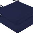 downluxe Waterproof Outdoor Chair Cushions for Patio Furniture, 18" x 18" x 2" Patio Chair Cushion with Adjustable Ties & Portable Handle, Square Outdoor Cushion with Removable Cover, Navy, 2 Pack