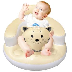 Inflatable Baby Seat, Baby Seats for Sitting Up 3-12 Months, Built-in Air Pump, Full Support Backrest Sofa Baby Chair for Learning to Sit and Feeding (Smiling Kitty)
