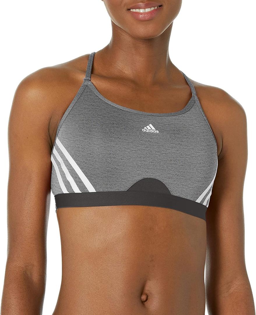 adidas Women's Training Light Support 3 Stripe Bra, Dark Grey, Small DD