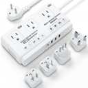 220v to 110v Travel Voltage Converter: International Universal Voltage Converter US to Europe Power Strip Plug Transformer - 2000W Electric Hair Dryer Step Down Outlet Converters for European UK EU (White)