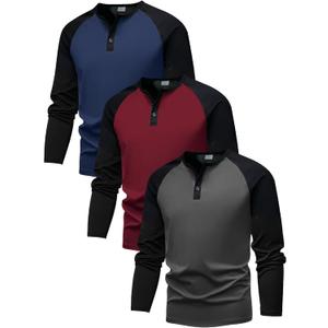 PureChapter 3 Pack Boys Long Sleeve Athletic Shirts Color Blocked Casual Baseball Shirts for Boys (7-8 Years)