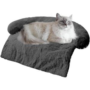 Calming Dogs/Cats Bed Mats, Dog Pad Washable Removable Couch Cover, Plush Long Fur Mat for Pets, Waterproof Lining, Perfect for Small, Medium and Large Dogs and Cats (Dark Gray, 34"x30")