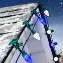 C9 LED Christmas Lights Outdoor, 68 Feet 100 LED C9 String Light with 100 Spring Clips, Waterproof Connectable Christmas Tree Lights for Outside Roofline Patio Home Xmas Decor, Blue & Pure White