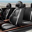 SLARY 5PCS 2025 Front and Back Car Seat Covers Auto Interior Accessories with Water Proof Nappa Leather for Cars SUV Pick-up Truck Universal Comfortable and Breathable (Full Set, Black&White)