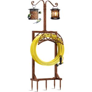 Garden Hose Holder - Upgraded Water Hose Holders for Outside with 5 Spikes & 2 Shepherds Hooks, Freestanding Hose Stand Hose Hanger Hose Storage Hose Reel Rack for Yard Lawn(Antique Bronze)