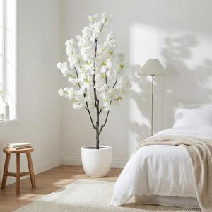 Indoor Cherry Blossoms Tree White Artificial Cherry Blossom Tree 6FT Faux Bedroom Trees for Home Christmas New Year Decor