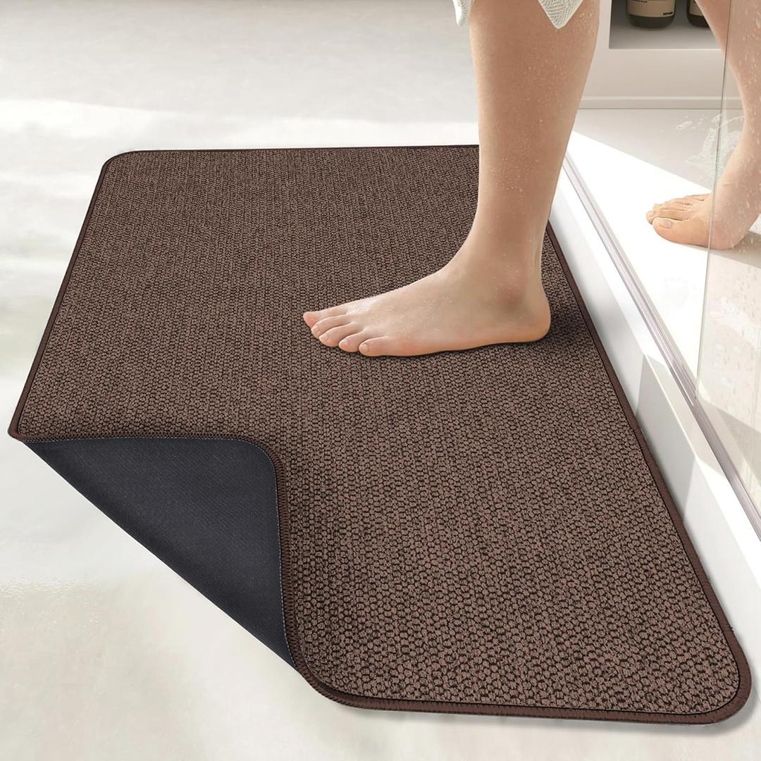 Bath Mat,Ultra Thin Bathroom Rugs,Rubber Bath Mats for Bathroom,No Slip Bath Rugs,Quick Dry,Machine Washable,Low Pile,Absorbent,Shower Outside,Sink,Home Decor Accessories.Brown,1'5"x2'3"(17x27inch)