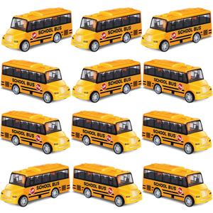 RoundFunny 12 Pcs Mini Yellow School Bus Toys for Toddlers Back to School 3.7 in Small Bus Toy for Preschool Kindergarten Kids Birthday Gift 3 4 5 Year Old and up Girls Boys