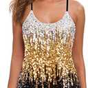 MANER Women’s Sequin Tops Glitter Party Strappy Tank Top Sparkle Cami, Size XL