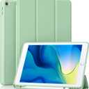 Akkerds Case Compatible with iPad 10.2 Inch 2021/2020/2019, for iPad 9th/8th/7th Generation Case with Pencil Holder, Protective with Soft TPU Back, Auto Sleep/Wake Cover, Matcha Green