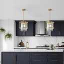 LMQNINE Modern Foyer Chandelier, Gold Crystal Chandelier Entryway Pendant Light Fixture, Round Adjustable Height Chandeliers for Kitchen Island, L11.81'' x H7.87''
