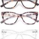 3-Pack Reading Glasses for Women Stylish Oprah Cat-Eye Spring Hinge Readers Anti Blue Light Eyestrain/Glare/UV (S3 Tortoise Pink-bdot Transparent), 2.25x