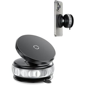 Vacuum Suction Magnetic Car Phone Holder, 360° Adjustable Car Phone Mount, Suction Cup Cell Phone Holders for Your Car Compatible with iPhone Android and All Smartphones (Black)