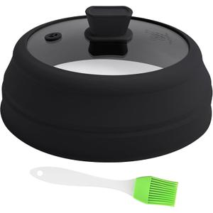 Microwave Splatter Cover Glass Microwave Cover for Food Collapsible Splatter Guard Lid with Silicone Handle for Pot Plate Bowl 9 Inch Black