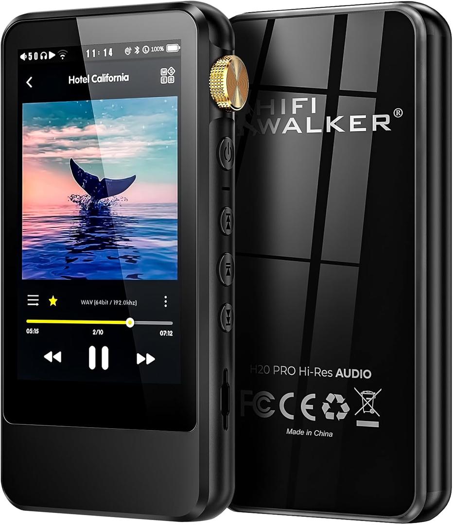 HIFI WALKER H20 Pro Hi-Res Music Player with Bluetooth, Digital Audio Player with 3.2" Touchscreen, Dual DAC, 3.5mm & 4.4mm Balanced Output, USB DAC, 64GB Micro SD Card Included (Black)