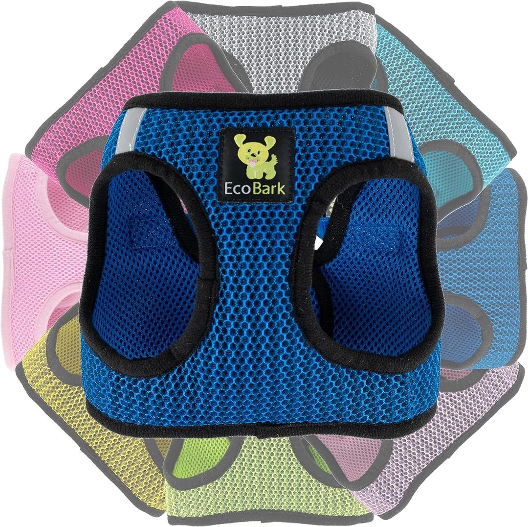 EcoBark Step in Dog Harness Reflective Soft Ultra Padded Mesh Dog Harnesses for XXS, XS, Small, and Medium Dogs Eco-Friendly Comfort Secure Halter No Pull Adjustable Pet Vest (XS- 5 to 6 lbs- Chest Up to 13 in (Pack of 1), Bright Blue Sport)