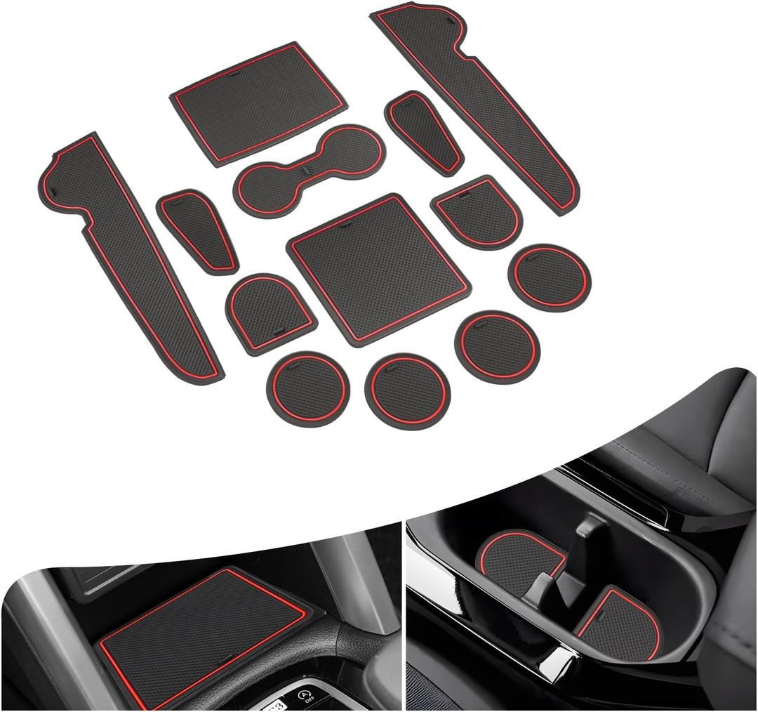 Center Console Liner Anti Dust Mat for 2022-2025 2026 Toyota Corolla Cross Accessories Cup Holder Insert Door Pocket Pad Interior Door Slot Trim for Corolla Cross (L, LE, XLE) 13Pcs (Red)