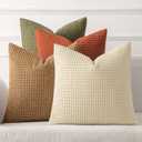 MIULEE Modern Farmhouse Decorative Pillow Covers 18x18 Inch Set of 4 Natural Rustic Throw Pillows Neutral Warm Soft Corduroy Couch Pillowcases Home Decor for Sofa Living Room Bed Brown Green