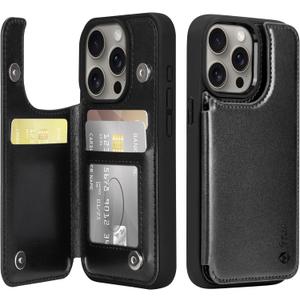 Arae Compatible for iPhone 15 Pro Case with Card Holder - Wallet Case with PU Leather Card Pockets Back Flip Cover for iPhone 15 Pro 6.1 inch - Black