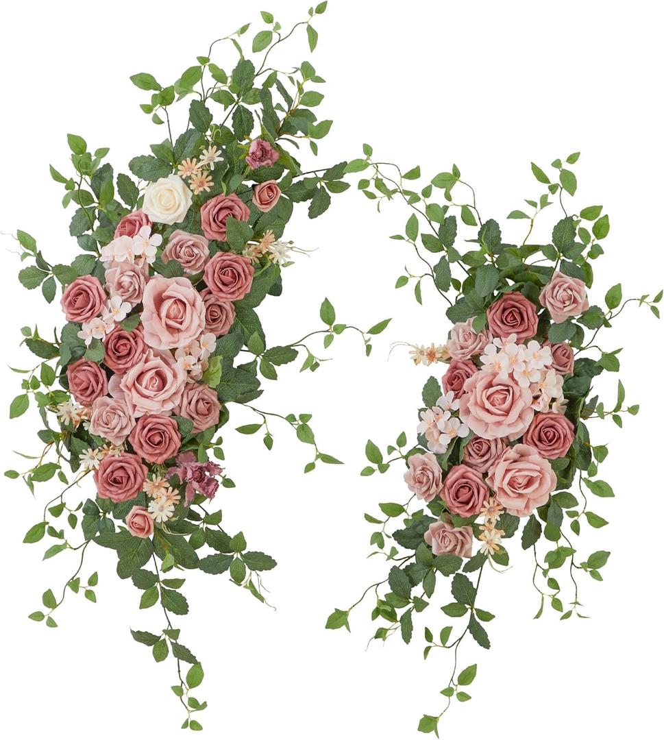 Ting's time Wedding Arch Flower Pack of 2 Artificial Silk Large Flower Swag Wedding Arches for Ceremony Reception Backdrop Floral Decor for Fall Wedding Party Ceremony (Dark Pink)