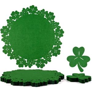 Noctiflorous St. Patricks Day Shamrock Round Felt Placemats with Coasters Set of 6 Table Decoration Durable Heat-Resistant Non-Slip Washable Place Mats Indoor Outdoor Kitchen Dining Table Mats