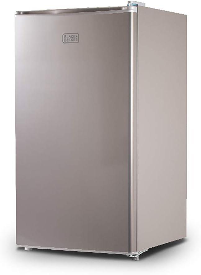 BLACK+DECKER 3.2 Cu. Ft. Compact Refrigerator, ENERGY STAR Certified Small Refrigerator, Single Door Mini Fridge with Freezer, Personal Fridge for Home/Dorm Room, R600a Refrigerant, VCM Stainless Look (Silver)