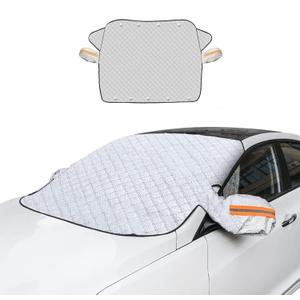 ICWEIMEI Car Windshield Snow Cover, 4-Layer Protection for Snow, Ice, Frost, Sunlight, Large Magnetic Car Windshield Cover with Side Mirror Protector Fit for Large Cars, SUV, Truck, Van in All Weather