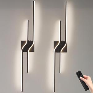 Modern Battery Operated Wall Sconces Set of 2,12000mAh Wireless Wall Sconce with Remote,39.3 Inch Rechargeable Black LED Wall Lights for Wall Decor,Dimmable Wall Lamps for Living Room,Bedroom,Hallway
