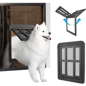 NAMSAN Dog Screen Door, Flap Opening 11.2 x 14.4 inches, Dog Door for Screen Door, Large Pet Door for Sliding Door Magnetic Self-Closing, Screen Door with Doggie Door Built in, Lockable, Black