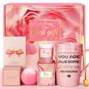 Birthday Gifts for Women, Mom, Sister, Friend: Unique Pink Self Care Spa Relaxation Baskets Set, Mothers Day, Christmas, Valentines, Holiday, Gift for Her, Girlfriend, Grandma, Wife, Bestie, Coworker