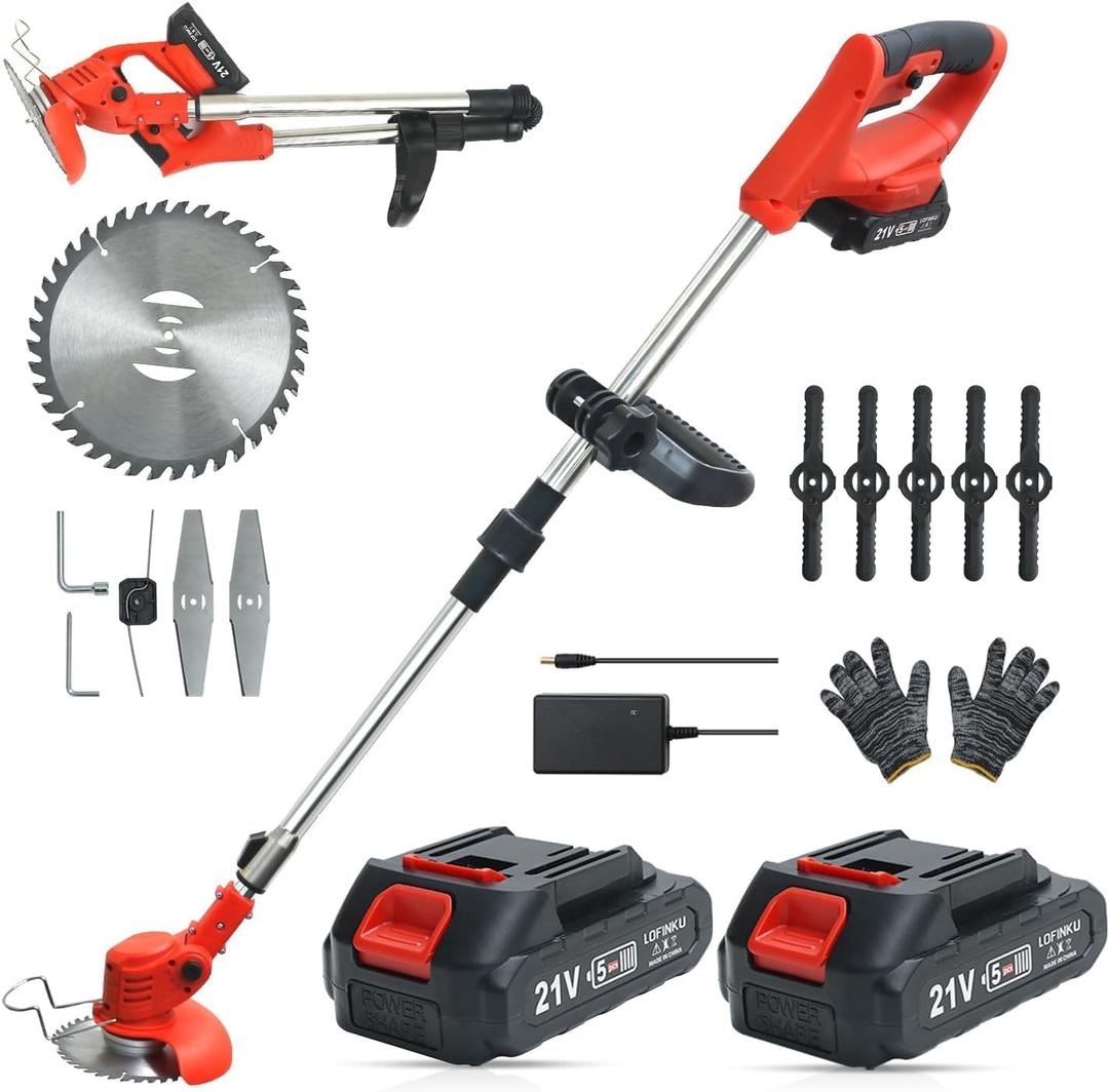 Cordless Weed Wacker, Electric Weed Eater, Grass Trimmer Cordless, 2 Batteries, Weed Erimmer,red