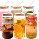 YUNCANG 6 Pack Bamboo Lid Glass Drinking Glasses with Glass Straw - 20-ounce Can Shaped Glassware for Beer, Iced Coffee, Cocktails, Whiskey, and More, Perfect for Cocktails, Whiskey, and Gifting