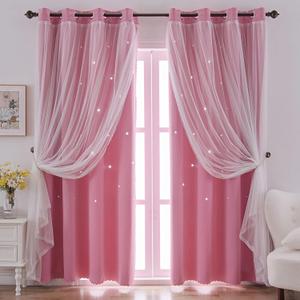 indistar Star Cutout Kids Window Blackout Curtains for Girl Bedroom Window Room Darkening Curtains & Drapes Baby Nursery Curtains (2 Panel,52Wx84L inch, Pink)
