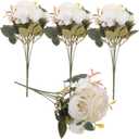  4pcs Artificial Rose Flowers Bouquet Realistic Faux Floral Centerpiece for Wedding Home Decor Vintage Style Cloth Elegant Beige Color