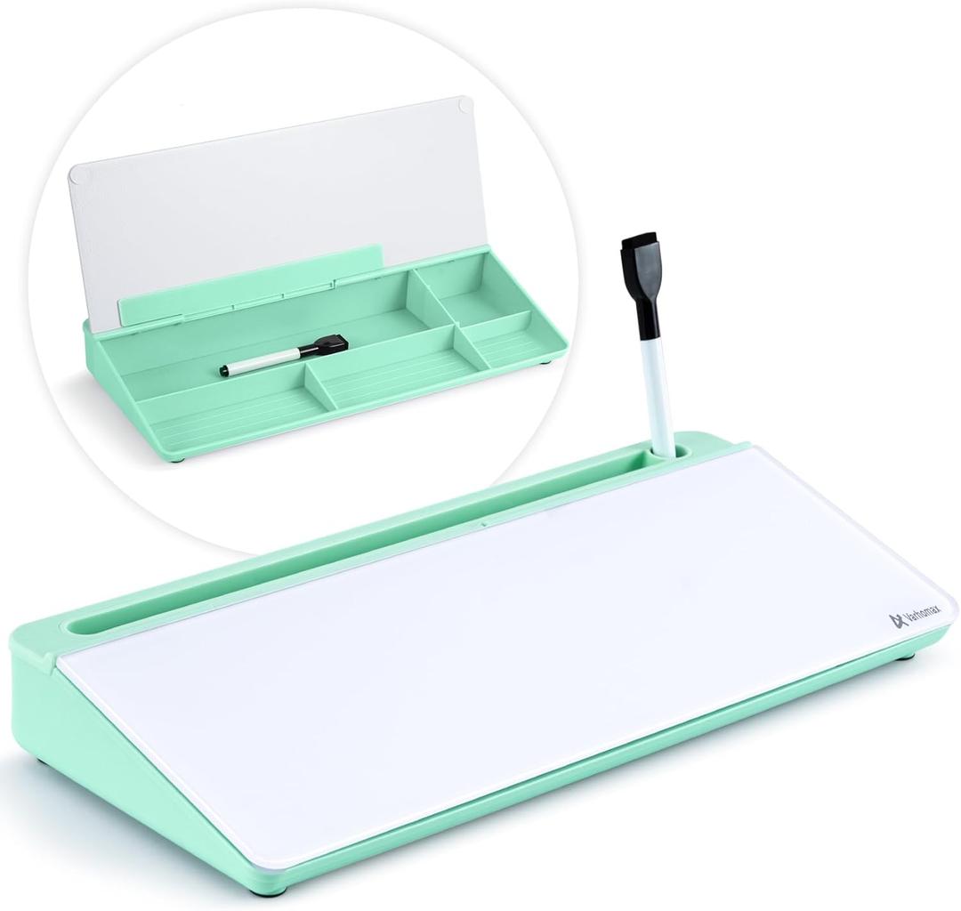 Varhomax Glass Desk Whiteboard with Storage, Desktop Dry Erase White Board to-do List Memo Keyboard Stand for Home Office and School Supplies (Green)