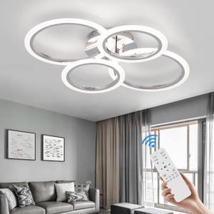 Modern LED Ceiling Light Fixture, 4 Rings Dimmable Flush Mount Ceiling Light with Remote, Acrylic Close to Ceiling Lighting Fixture for Low Ceiling Living Room Bedroom Kitchen (4 Heads) (Chrome)