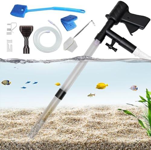 Carefree Fish Aquarium Gravel Cleaner 15~30In with 6Ft Water Hose Fish Tank Water Changer Sand Vacuum with Skimmer Net and Long Handle Sponge Alage Scraper