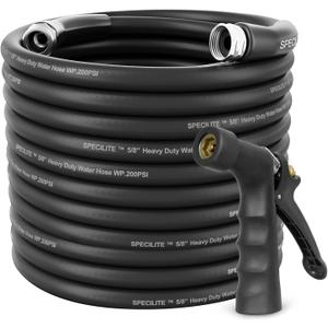 5/8" Hot/Cold Garden Hose 150 ft with Industrial High Pressure Nozzle, Flexible & Lightweight, 600psi Burst Rubber Water hose -50-158 With 3/4"Stainless Steel Fittings for Yard, Black