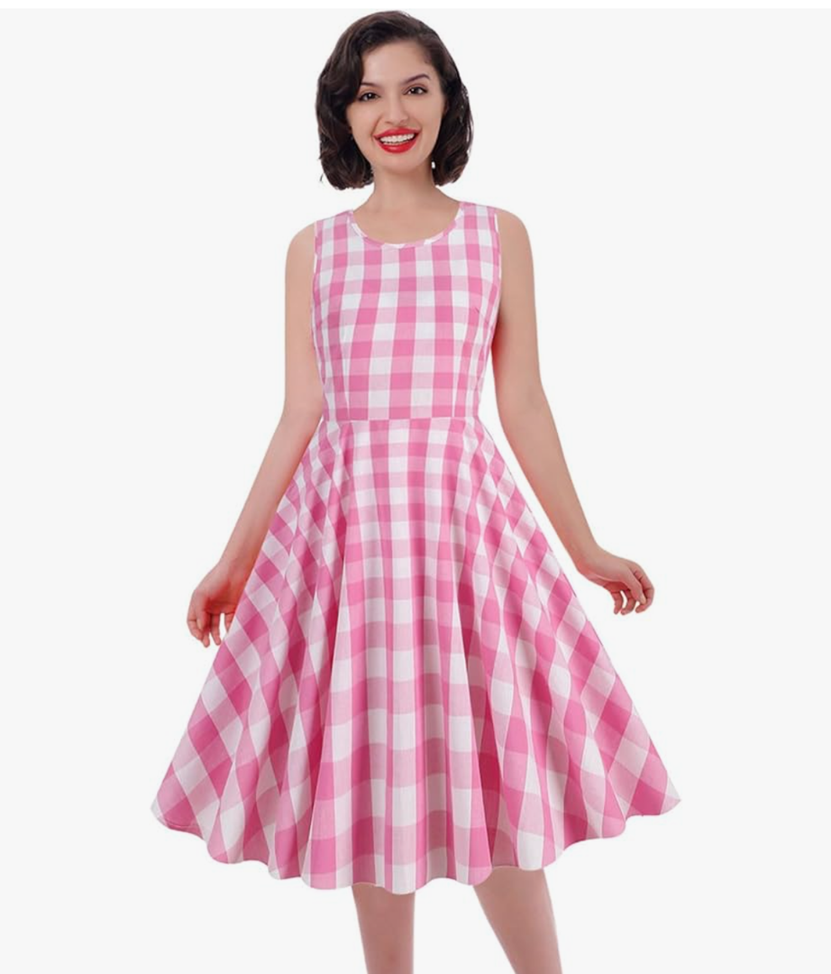 Women Vintage 1950s Retro Polka Dot Swing Dress Sleeveless Backless Halter Neck S