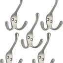 QCAA Premium Quality Coat Hat Hook with Three Prongs, 4", Zinc Die Cast, Satin Nickel, 5 Pack, Made in Taiwan