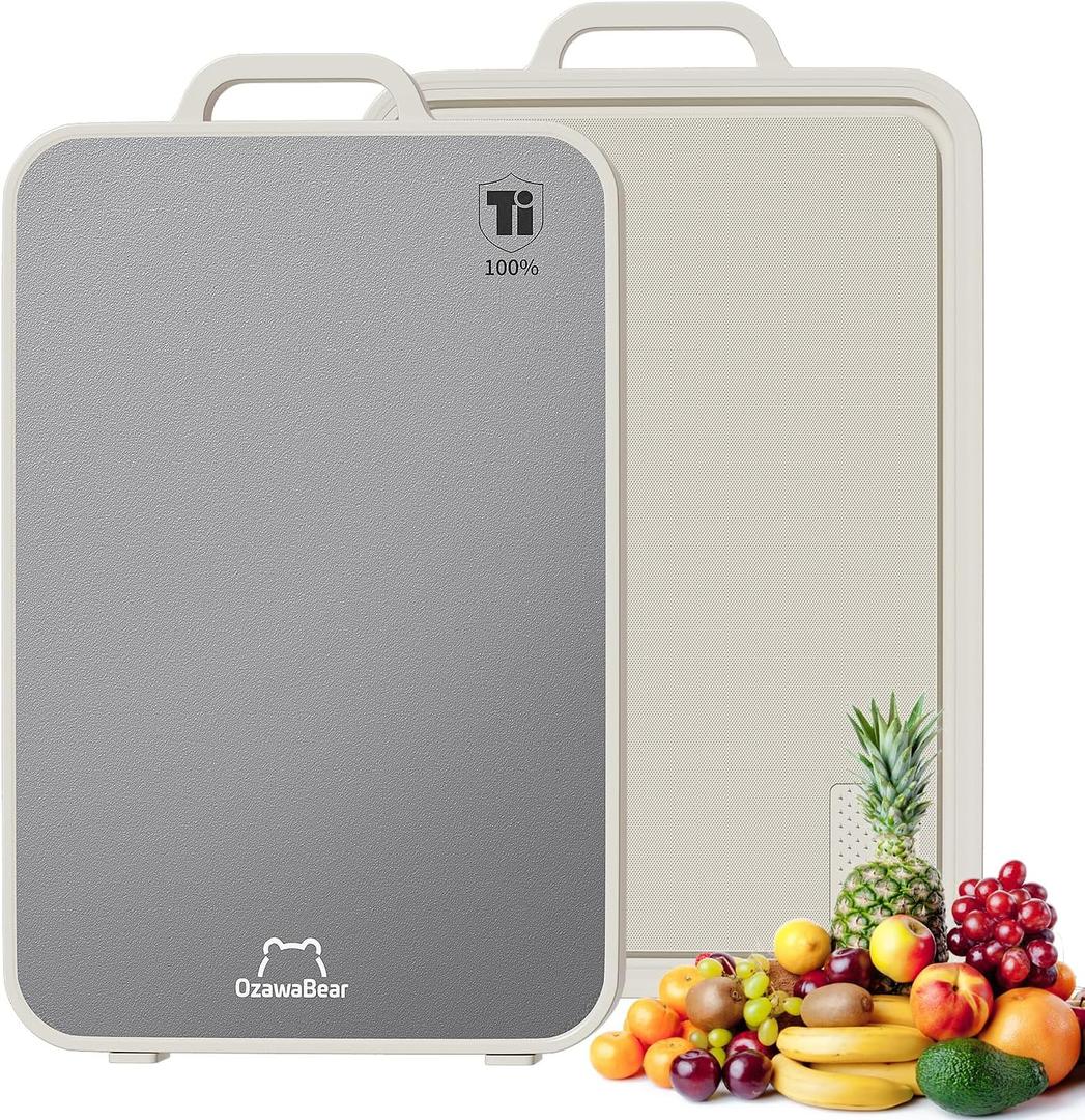 Titanium Cutting Board for Kitchen, Double Sided Cutting Boards Food Grade, 2-in-1 Chopping Boards for Fresh Meat Vegetable, Pure Titanium & PP, Easy to Clean Large Size 1611