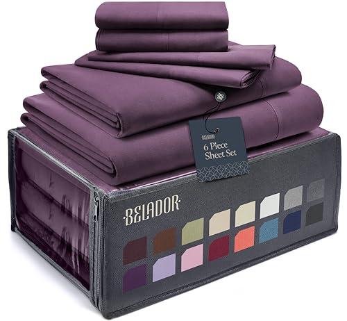 BELADOR Silky Soft King Sheet Set - Luxury 6 Piece Bed Sheets (Grape, Full)
