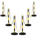 SHAREWIN 35" Parking Delineator Stanchion with Base - Post Traffic Cone, Reflective Collar Black, Yellow - Chain Barriers for Construction, Crowd Control, Events, Road Warning (6-Pack)