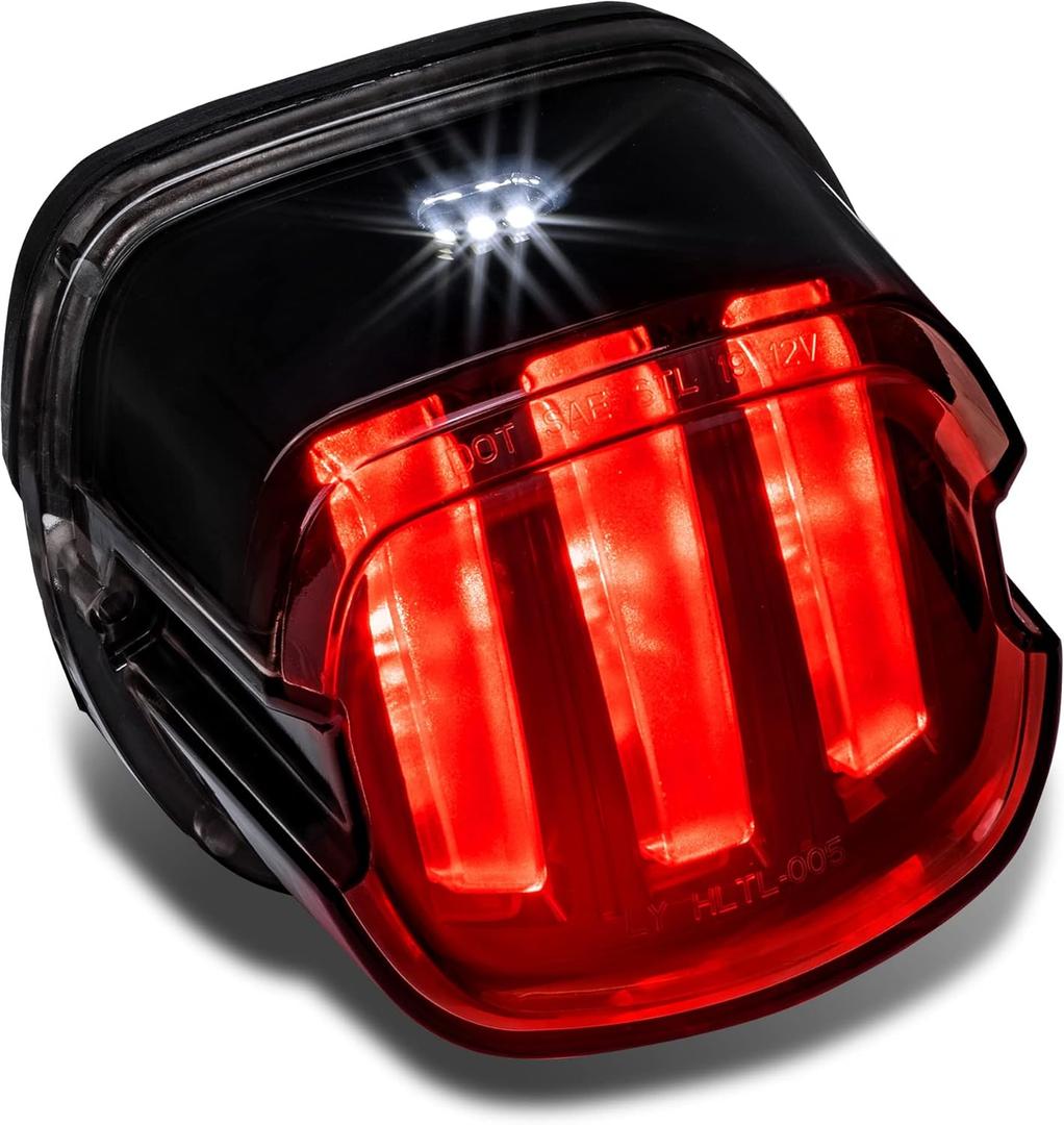 TRUE MODS LED Brake Tail Light for Harley Davidson - DOT Claw-Design License On Top Square Smoked Rear Red Stop Lamp Assembly for Sportster Dyna Fatboy Road King Electra Glide Ultra Softail Heritage (std)