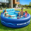 AixPool Inflatable Pool with Seats and Headrest, Oversized Thickened Large Blow Up Pool for Audlt, Inflatable Backyard Pools for Adult, Durable Swim Center Inflatable Family Lounge Pool 90"×90"×20"