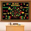 112pcs Black Juneteenth History Decorations Bulletin Board Set 1865 African American Inspirational Hand Tree Cutouts Bulletin Border Wall Decor for June 19th Freedom Office Home School Party Supplies